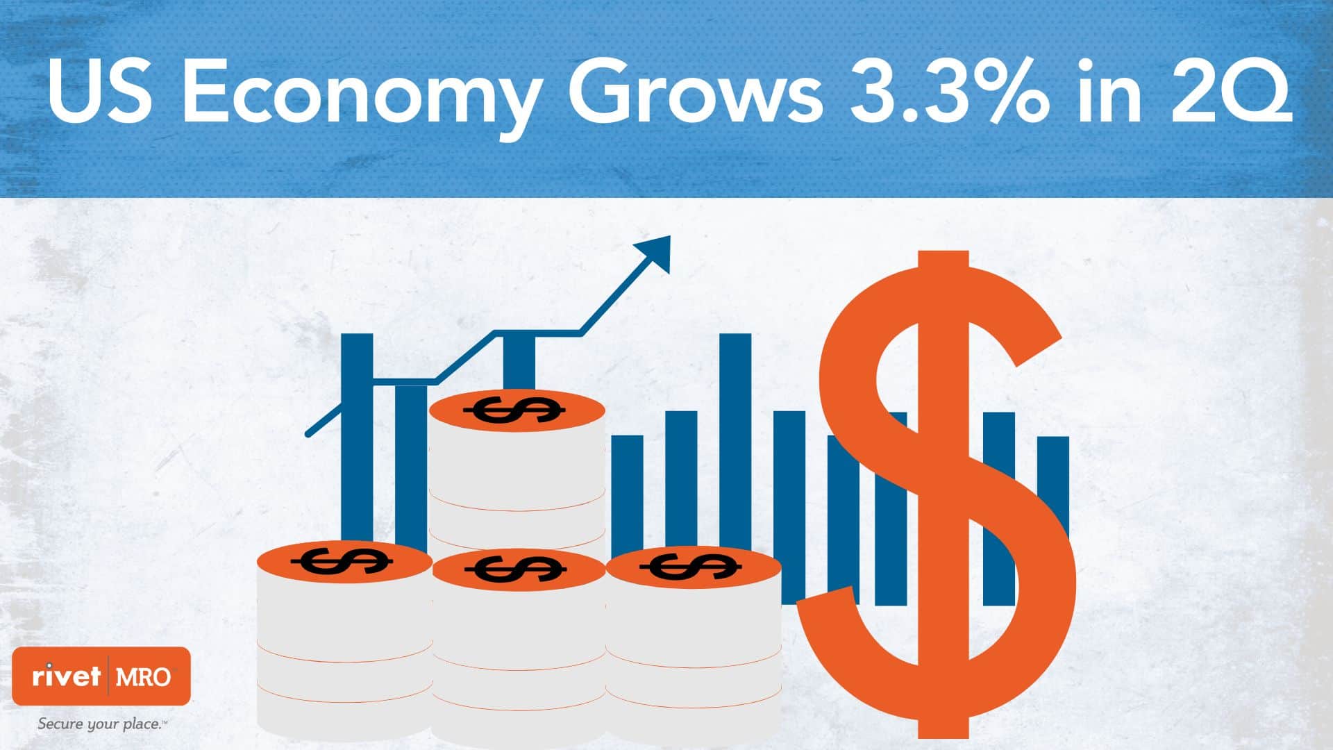 Graphic showing stacks of coins, a large dollar sign, and a rising bar chart with an upward arrow, highlighting U.S. GDP growth of 3.3% in the second quarter of 2025.